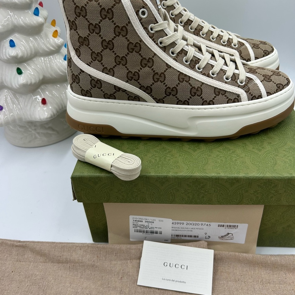 Men's Gucci  tennis 1977 high top canvas sneakers size 9, made in Italy - Picture 4 of 9